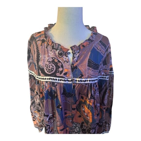 Cleobella NWT Karla Blouse Abstract Boho Balloon Sleeve Multicolor - Picture 4 of 9